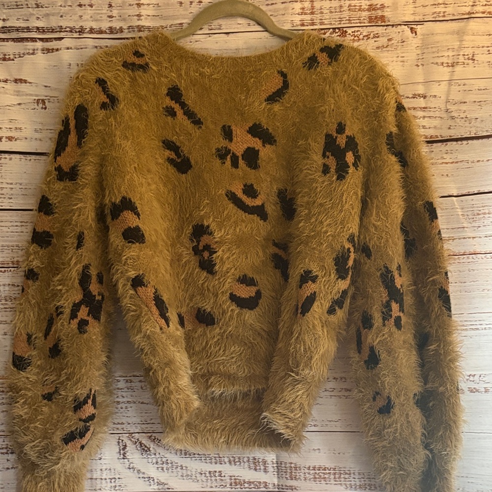 Leopard Print Fuzzy Sweater - Brown and Black